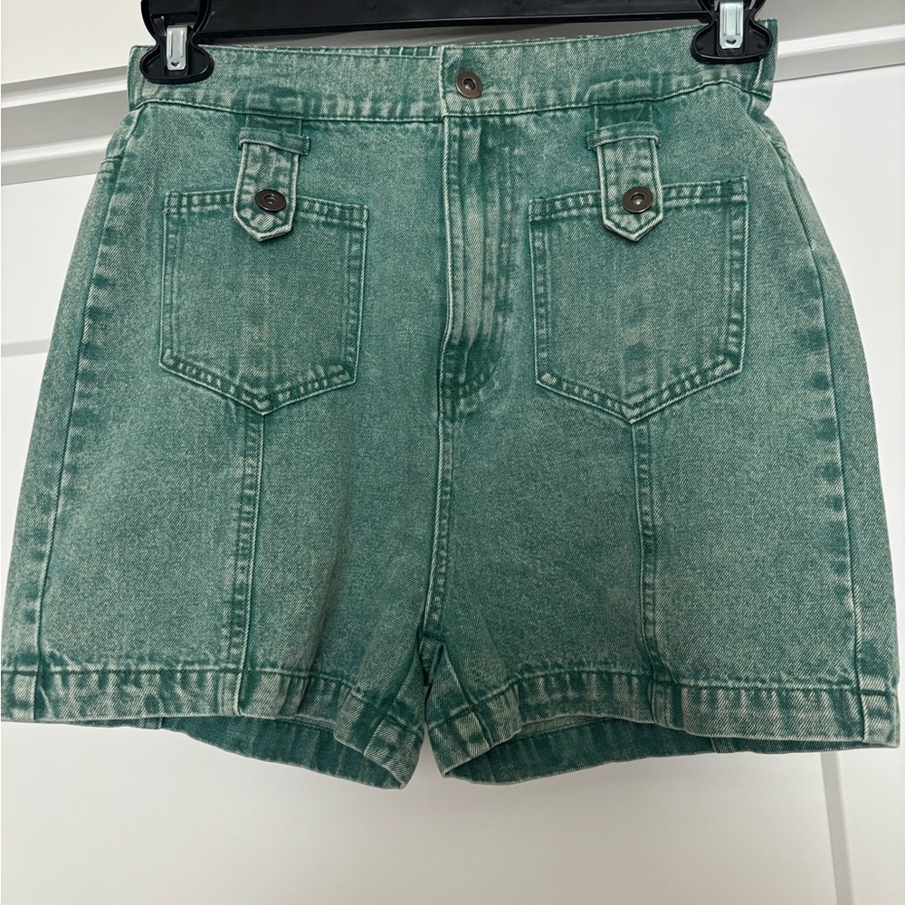 Vintage Green Jean Shorts with Mid-Thigh Length